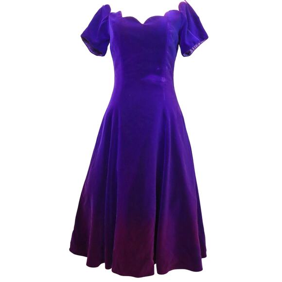 Vintage 80s Karen Lucas For Niki Purple Pink Ombre Velvet Off Shoulder Dress 8 - Picture 6 of 10